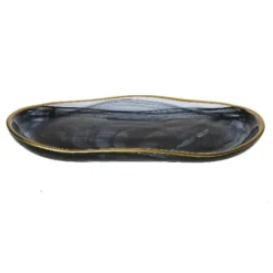 Marie Dumas Alabaster Oval Tray with Gold Rim