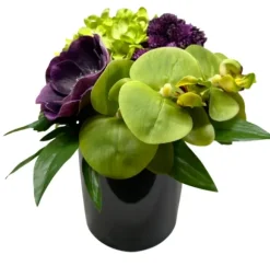Marie Dumas Anemone & Orchid in Black Vase Floral Arrangement
