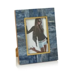 Marie Dumas Blue Bone with Brass 5 x 7 Picture Frame