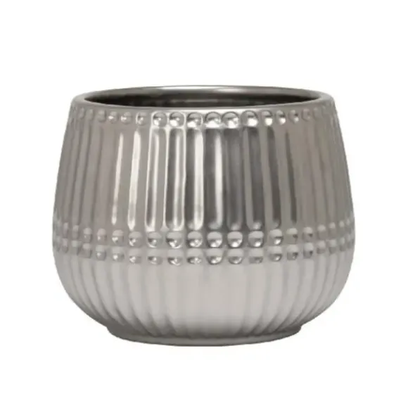 Marie Dumas Ceramic Ribbed Silver Planter - Small