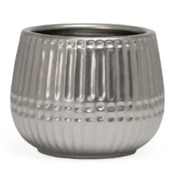 Marie Dumas Ceramic Ribbed Silver Planter  - Medium