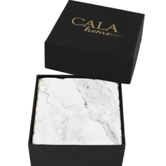 Marie Dumas Chisled Edge Stoneware Coasters - White Marble
