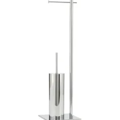Marie Dumas Chrome Standing Toilet Paper and Brush Holder
