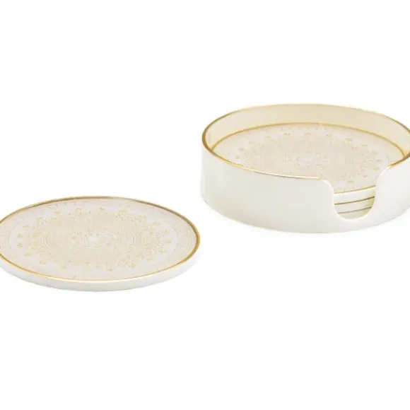 Marie Dumas Cream & Gold Round Coasters - Set of Four