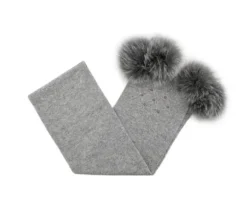 Marie Dumas Criss Cross Rhinestone Scarf with Fox Pompoms