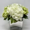 Marie Dumas Floral Arrangement - Mix of Green & White in Mirrored Cube