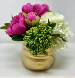Marie Dumas Floral Arrangement Mix of Pink & Green in Gold Container