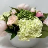 Marie Dumas Floral Arrangement Mix of Pink & Green in White Glass Container