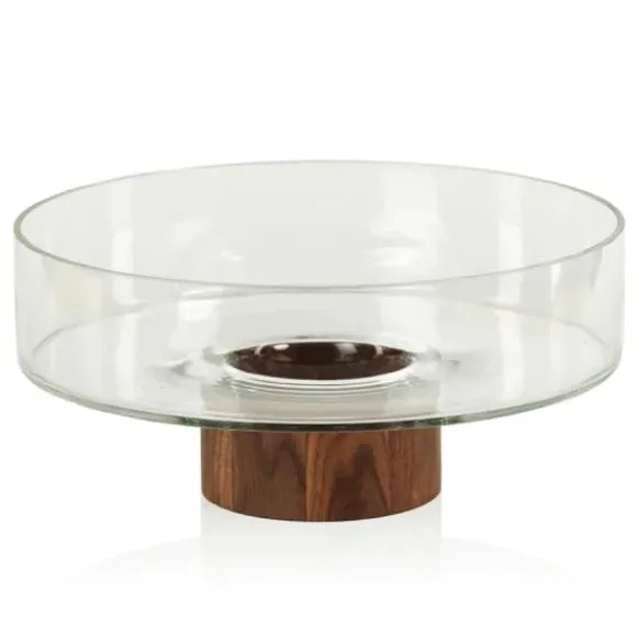 Marie Dumas Glass Bowl with Walnut Wood Base