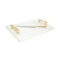 Marie Dumas Gold Marble Challah Tray with Knife