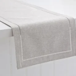 Marie Dumas Hemstitched Light Grey Table Runner