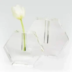 Marie Dumas Hexagonal Crystal Glass Flat Vase - Large