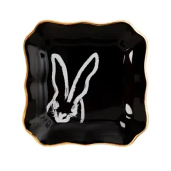 Marie Dumas Hunt Slonem Black Bunny Portrait Trinket Tray