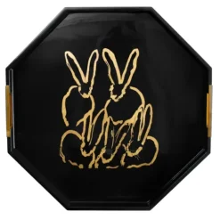 Marie Dumas Hunt Slonem Black Octogonal Regal Rabbits Tray