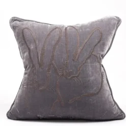 Marie Dumas Hunt Slonem Grey Velvet Bunny Pillow
