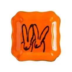 Marie Dumas Hunt Slonem Orange Bunny Portrait Trinket Tray