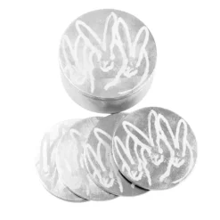Marie Dumas Hunt Slonem Silver Bunny Coasters
