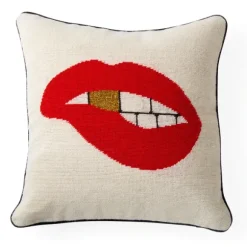 Marie Dumas Jonathan Adler Lips Needlepoint Pillow
