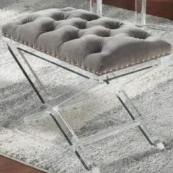 Marie Dumas Julia Grey Velvet Bench
