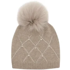 Marie Dumas Knitted Crystal Hat w/Fur