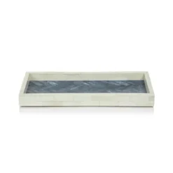 Marie Dumas Large Bone and Blue Herringbone Rectangular Tray