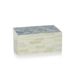 Marie Dumas Large Bone and Blue Herringbone Box