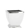 Marie Dumas Large White Pedestal Vase with Silver Trim