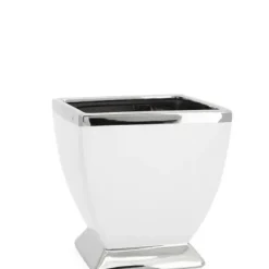 Marie Dumas Large White Pedestal Vase with Silver Trim