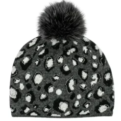 Marie Dumas Leopard Print Knitted Hat with Fox Pom