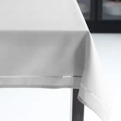 Marie Dumas Light Grey Linen 60 x 120 Hemstitch Tablecloth