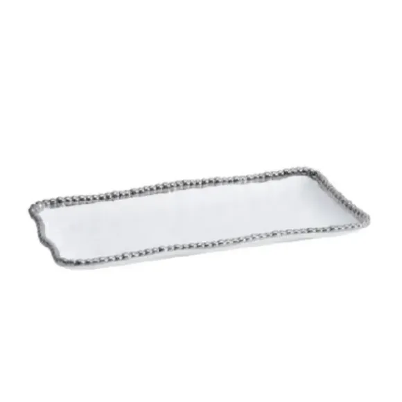 Marie Dumas Medium Porcelain Rectangular Tray - White and Silver