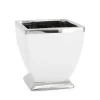 Marie Dumas Medium White Pedestal Vase with Silver Trim