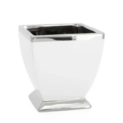 Marie Dumas Medium White Pedestal Vase with Silver Trim
