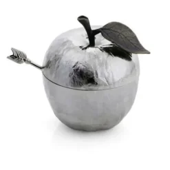 Marie Dumas Michael Aram Apple Honey Pot W/ Spoon Nickelplate