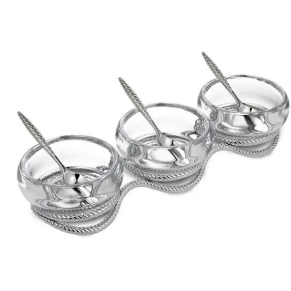 Marie Dumas Nambe Glass Braid Triple Condiment Set with Spoons