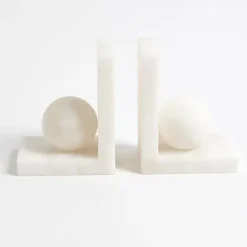 Marie Dumas Pair of Alabaster White Ball Bookends