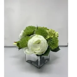 Marie Dumas Peony White & Green Arrangement - Mirrored Vase