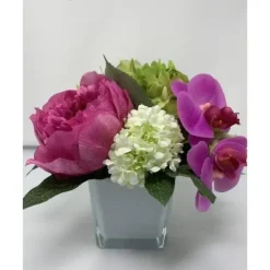 Marie Dumas Pink and Green Arrangement - White Vase