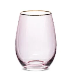 Marie Dumas Pink Stemless Wine Glass with Gold Rim