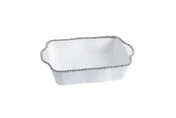 Marie Dumas Porcelain Rectangular Baking Dish - White & Silver