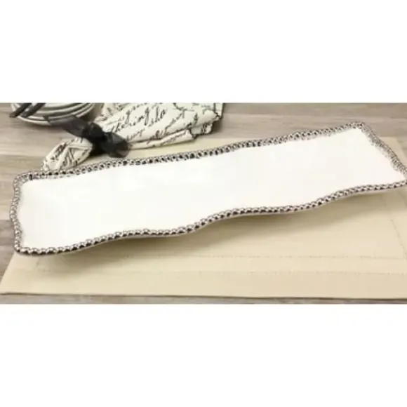 Marie Dumas Porcelain Rectangular Serving Piece - White and Silver