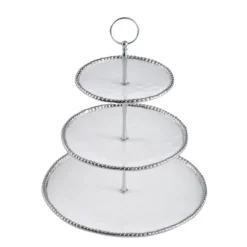 Marie Dumas Porcelain White & Silver 3-Tier Stand