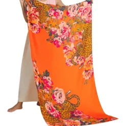 Marie Dumas Powder Climbing Leopard Tangerine Scarf