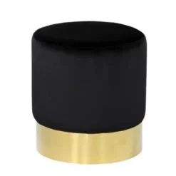 Marie Dumas Riana Black Velvet Ottoman w/ Gold Base