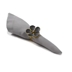 Marie Dumas Set of 4 Black & Gold Flower Napkin Rings