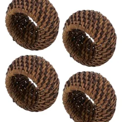 Marie Dumas Set of 4 Brown Rattan Napkin Rings