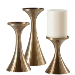 Marie Dumas Set of 3 Ribbed Candle Holders - Brass