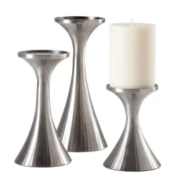Marie Dumas Set of 3 Ribbed Candle Holders - Pewter
