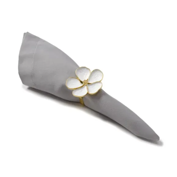 Marie Dumas Set of 4 White & Gold Flower Napkin Rings