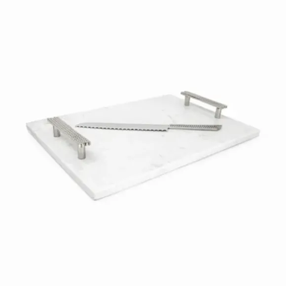 Marie Dumas Silver Marble Challah Tray with Knife